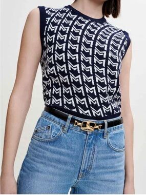 Maje Monoly Geometric Motif Jacquard Knit Cropped Sweater Vest